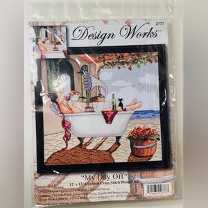 Design Works Cross Stitch Kit “MY DAY OFF” Woman Relaxing in Bathtub 12”X12”